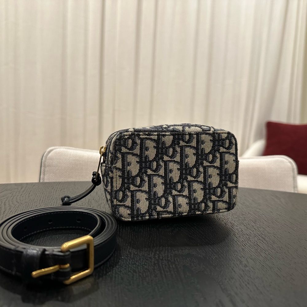 Dior Monogram Canvas Pouch with Black Strap
